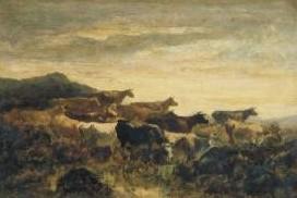 Narcisse Virgilio Diaz Zonsondergang met koeien oil painting picture